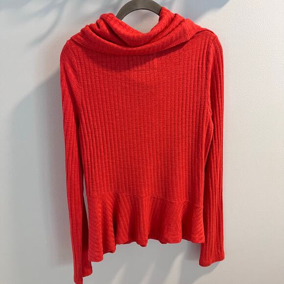 Maeve X Anthropologie Orange Winterscape Thermal Peplum Cowl Neck Top Size M - Picture 5 of 7